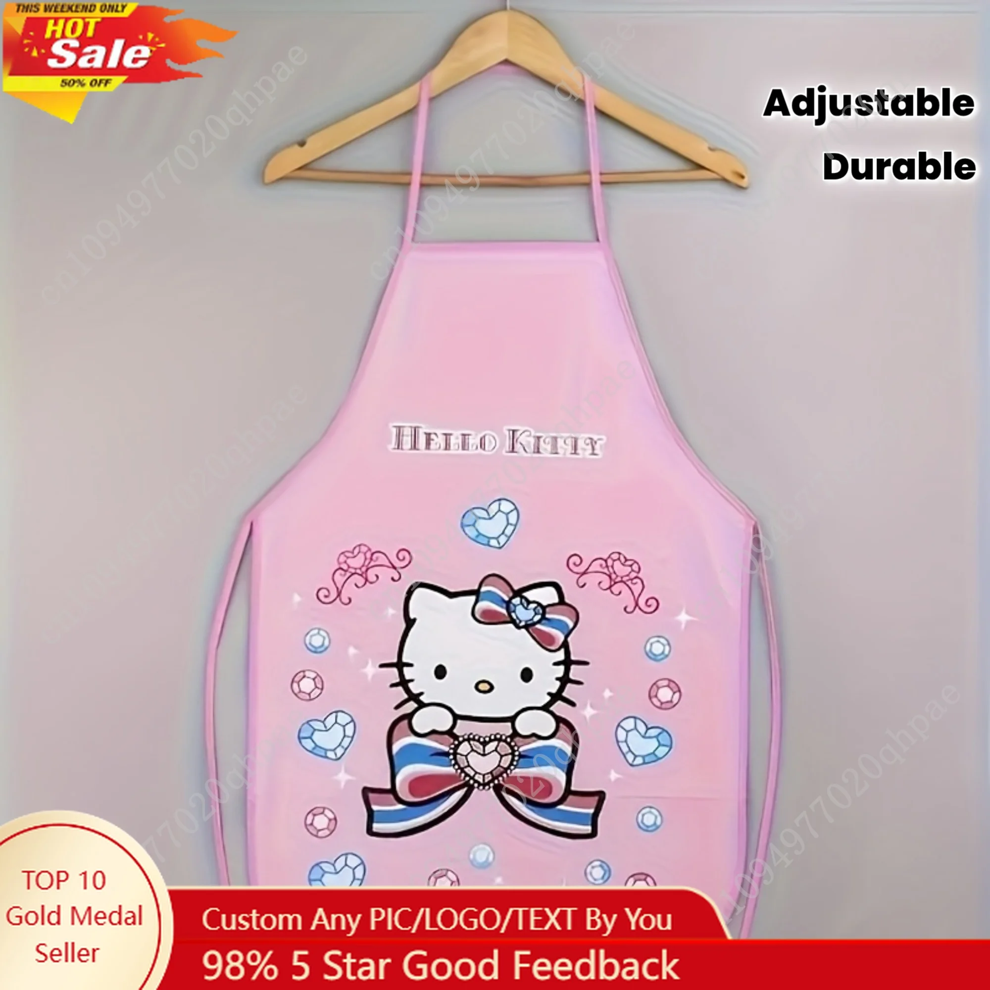 

Sanrio Hello Kitty Adjustable Apron 1pc Fashion Design Pink Bow and Whiskers Easy To Clean Durable for Cooking Baking Painting