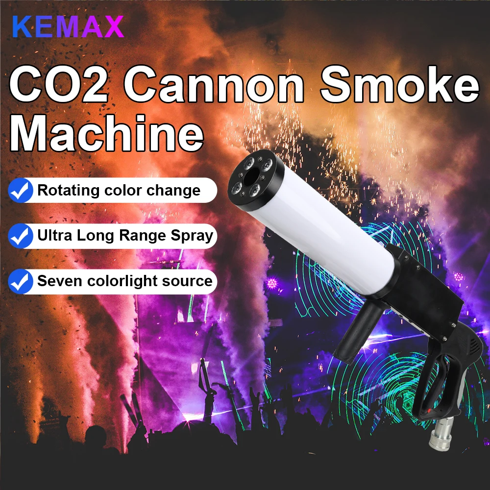 

Handled Co2 Dj Fog Jet Gun DJ Party LED Co2 Cannon with Spiral RGB Fog Smoke Machine with 3m Hose Stage for Nightclub Wedding