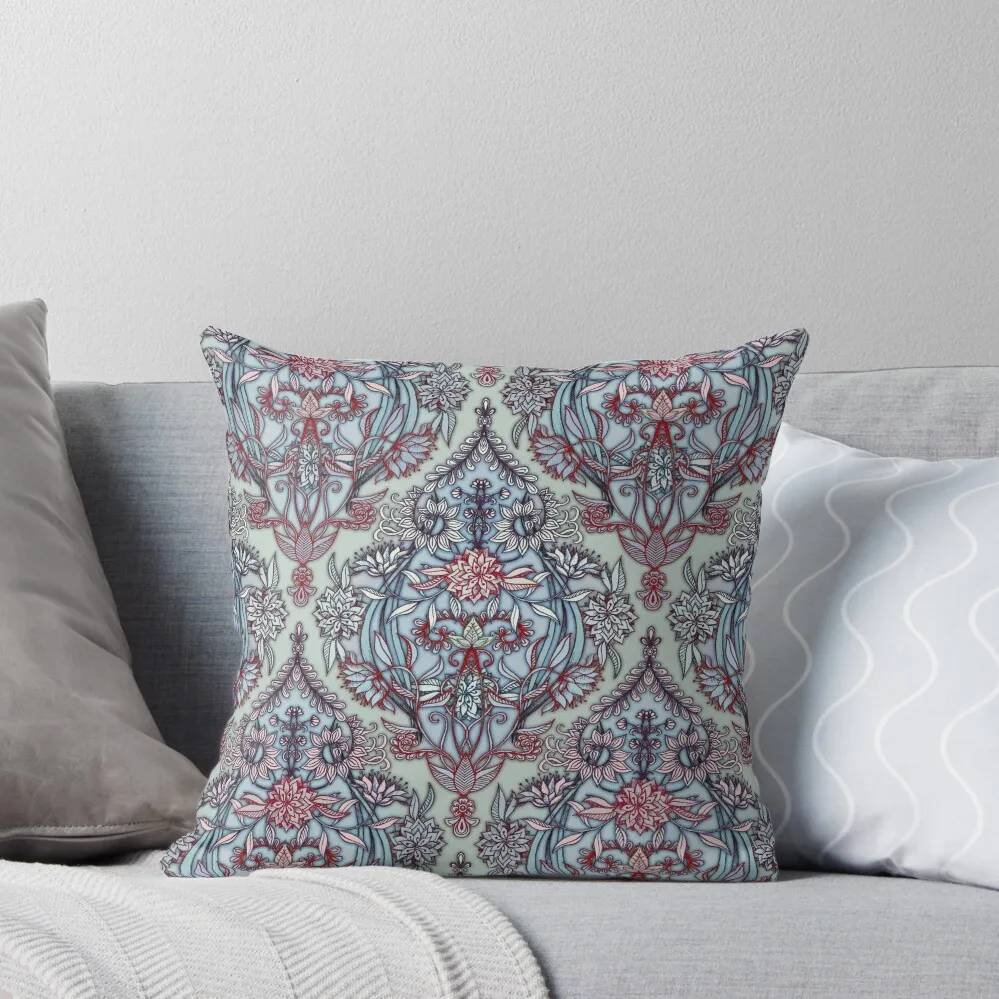 

Botanical Moroccan Doodle Pattern in Navy Blue, Red & Grey Throw Pillow Sitting Cushion luxury decor Cusions Cover pillow