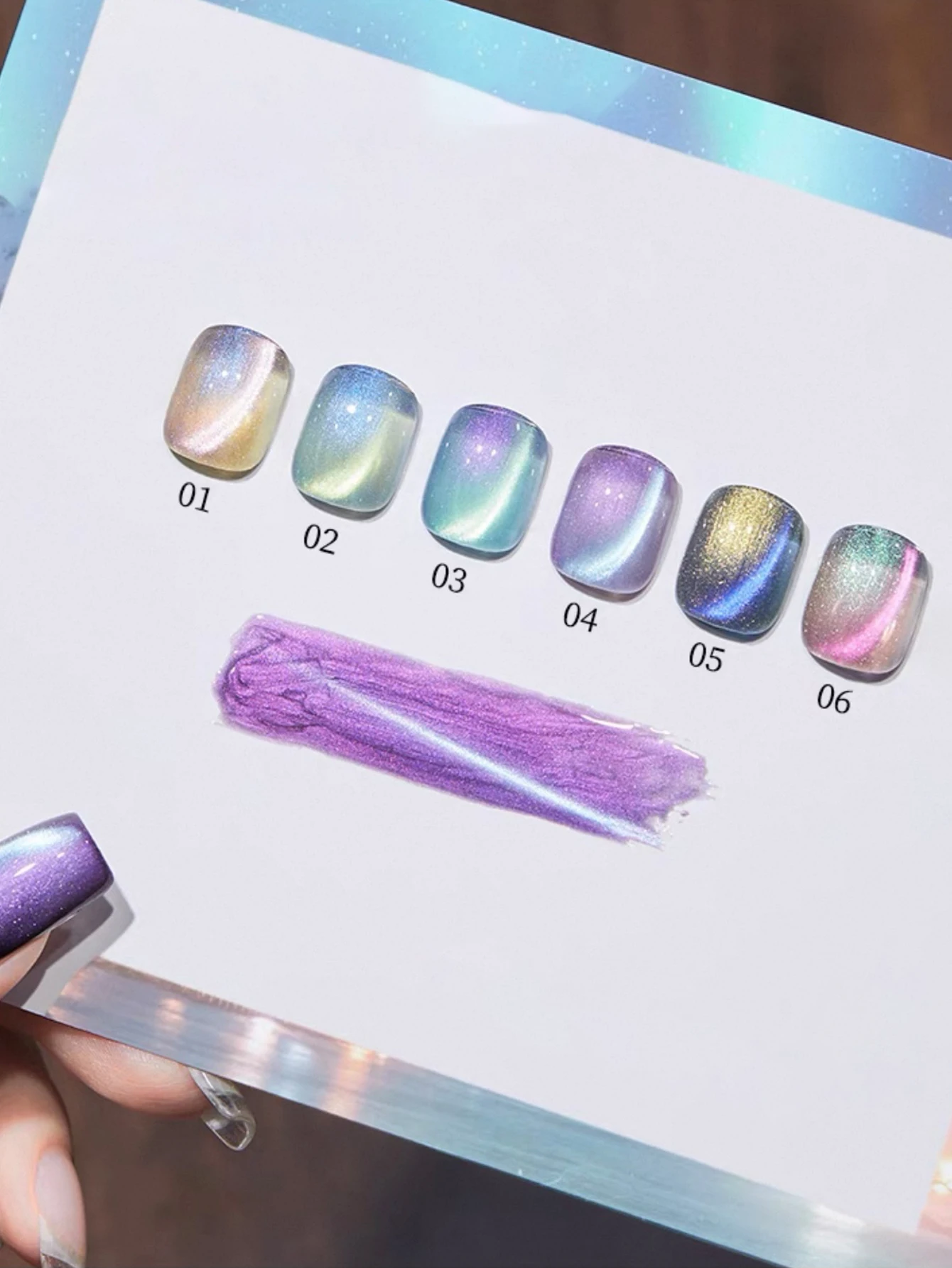 6 pçs 2025 nova moda arte do prego moda fototerapia islândia aurora azul-verde-roxo olho de gato gel pó magnético ouro unha polonês