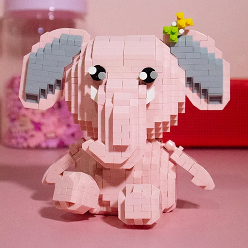 LOZ 9226 Animal World Pink Elephant Flower Bow Sit Pet Doll 3D Model Mini Diamond Blocks Bricks Building Toy For Children No Box