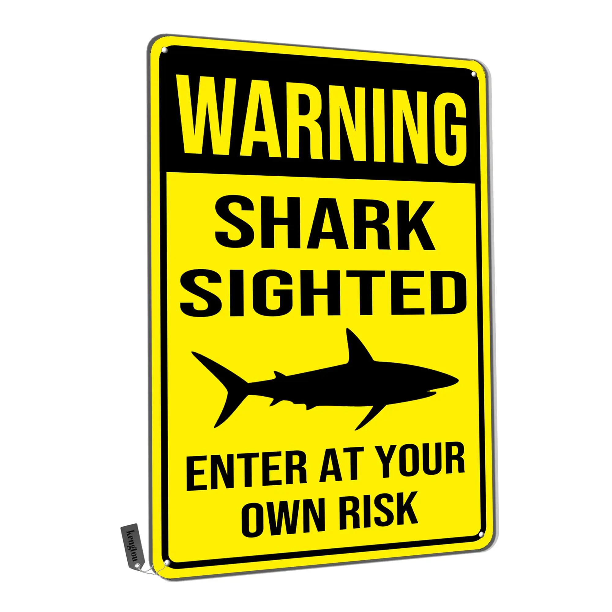 Warning Tin Signs,Warning Shark Sighted Enter at Your Own Risk Metal Tin Sign for Men Women,Wall Decor for Bars,Club, Restaurant