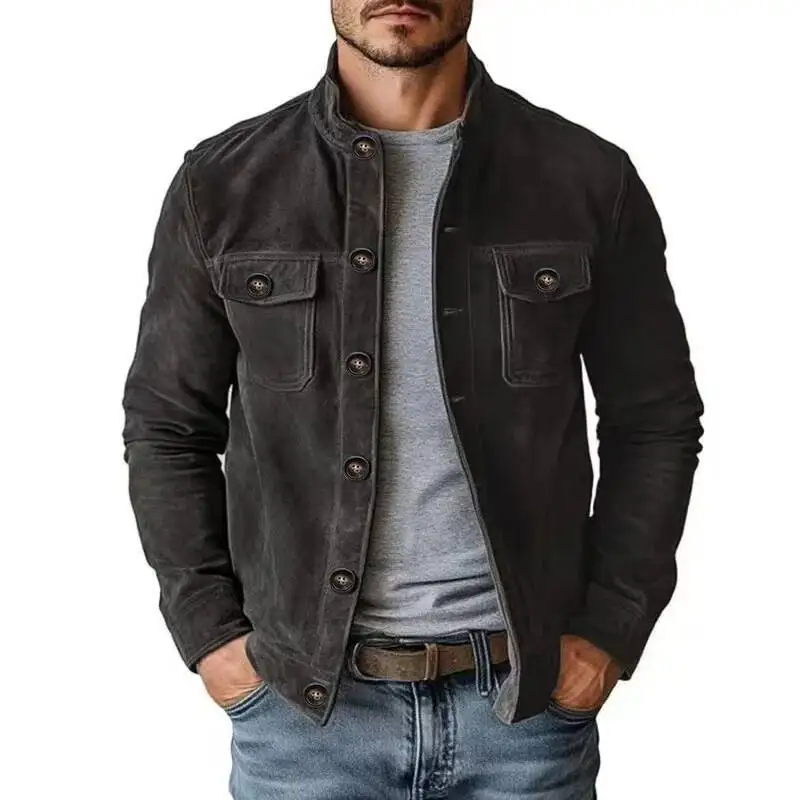 

Spring Autumn Men's Suede Jacket Classic American Retro Baseball Jackets Man New Casual Versatile Zip Up Cardigan Coat