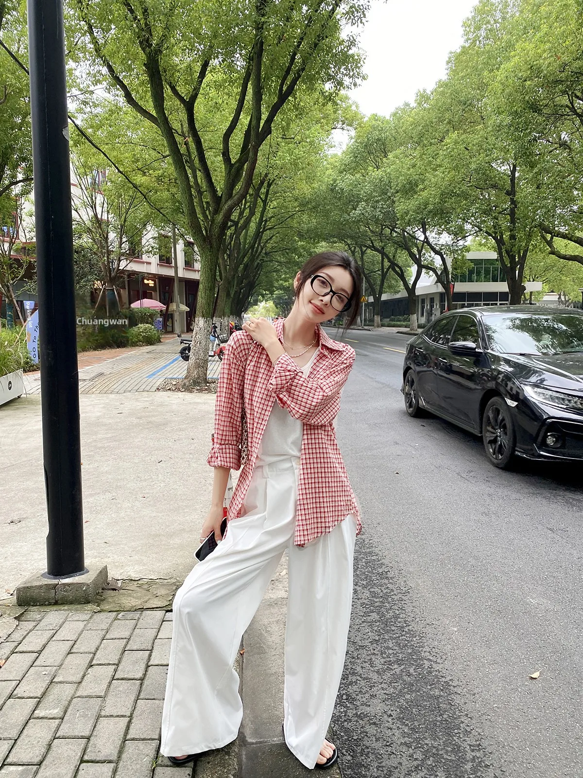 

FEELROOM женский клетчатый комплект из двух предметов Long Sve Commute Sle из смеси хлопка с жилетом на бретелях, осеннее новое поступление