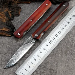 Sitivien ST229 Folding Knife Damascus Steel VG10 Core Blade Dalbergia Wood Handle EDC Tool Pocket  Knife for Outdoor Camping