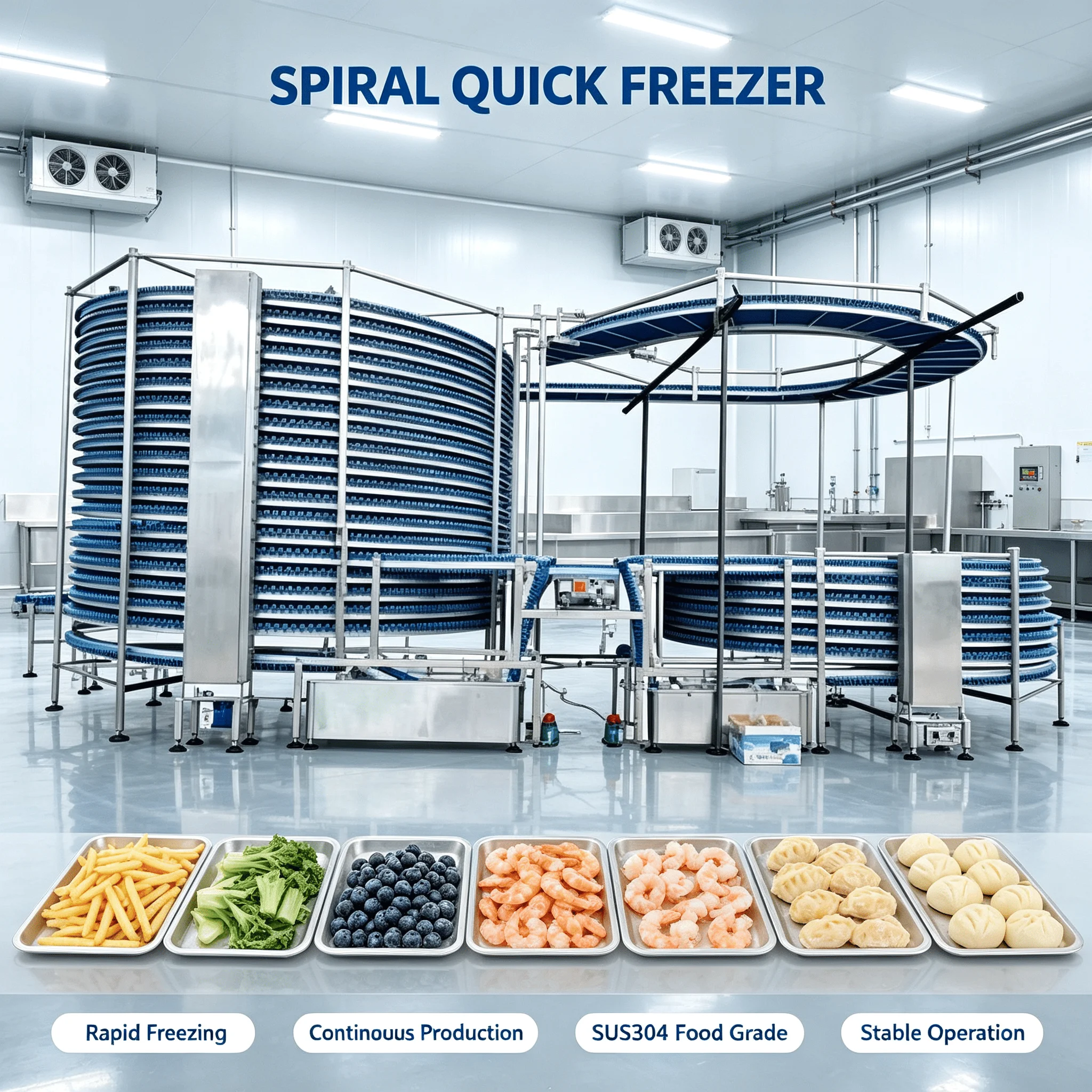 Spiral Freezer CE Approved Quick Freezing Machine for Industrial Seafood Processing Plant Customized