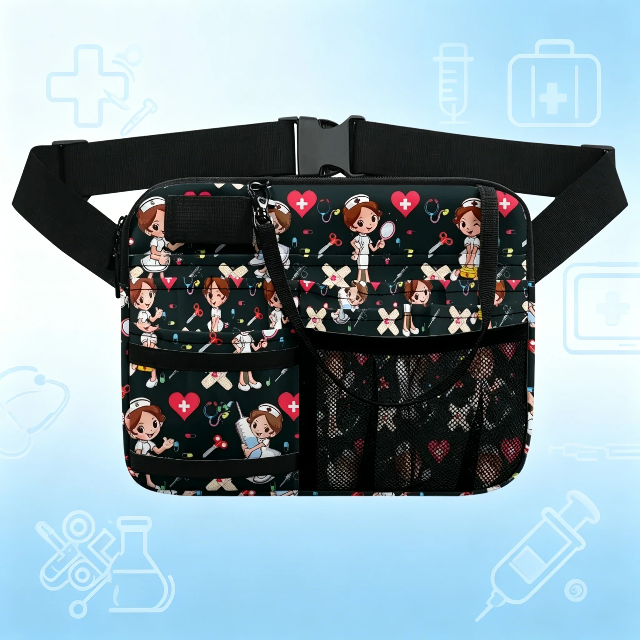 cute-nurse-cartoon-print-waist-bag-multi-pocket-utility-pouch-with-stethoscope-holder-adjustable-strap-nurse-gift