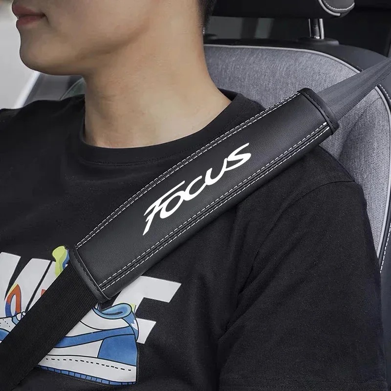 2Pcs Top Nappa Leather Car Seat Belt Shoulder Cover For Ford Foucs 2 3 C-Max STline Fiesta Ecosport Mondeo MK3 Car Accessories