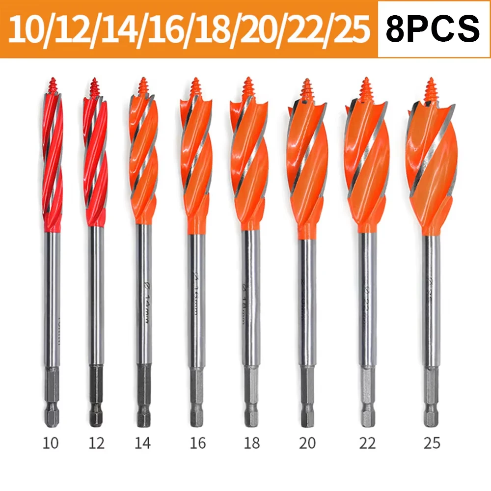 

Auger Drill Bit Set for Wood , 8 Piece High Speed Auger Set - Four Slot Four Blade Woodworking Support Drill