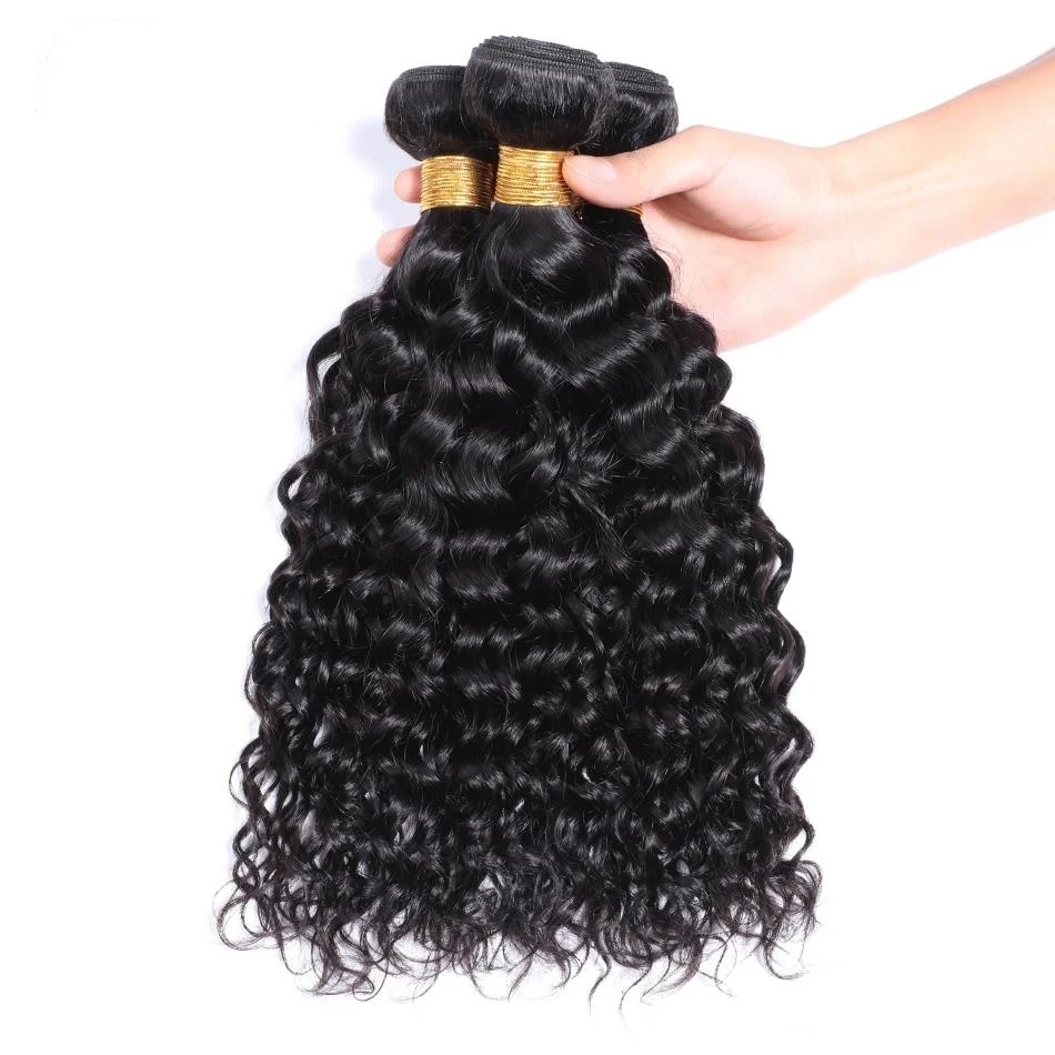 Water Wave Hair 3 Bundles With Closure 100% Natural Human Hair Weave Bundle With 4x4 Closure Human Hair Extensions Natural Color