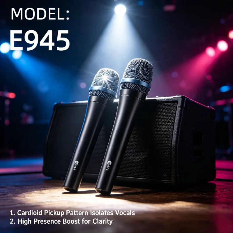 

Authentic E945 Dual Pack Dynamic Supercardioid Live Vocals Wired Microphone Professional Stage Singer 2PCS Bundle Mic