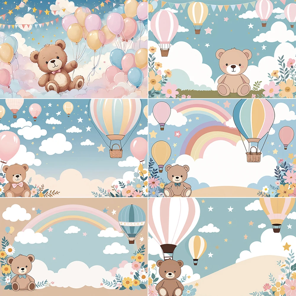 

MOON.QG Cartoon Teddy Bear Photography Background Cartoon Banner Birthday Photozone Backdrop Child Studio Photocall Accessories