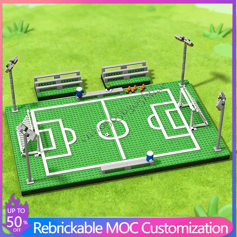 591 قطعة من مكعبات البناء القابلة للتخصيص على شكل ملعب كرة قدم منزلي، نموذج بسيط للأطفال، هدية عيد ميلاد للأولاد