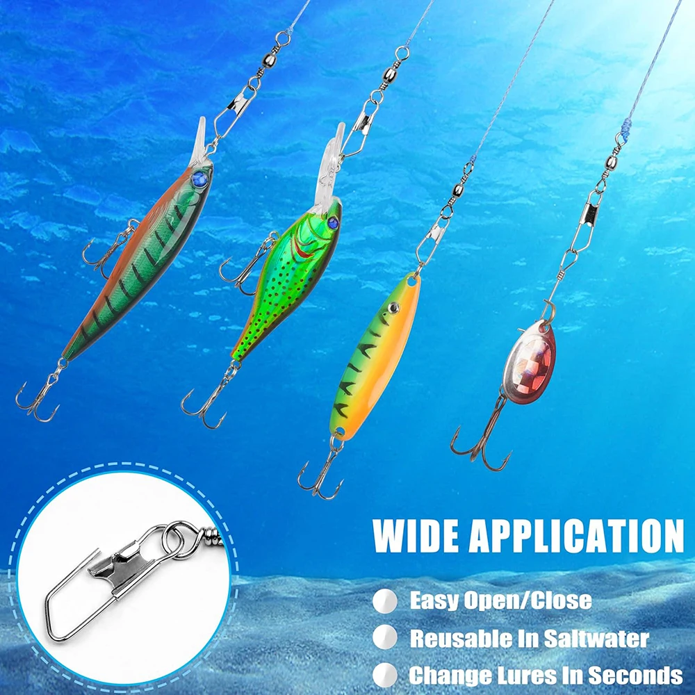 100pcs Fishing Swivels Snaps Kit Barrel Swivels with Safety Snaps High Strength Interlock Snaps Fishing Tackle Accessories
