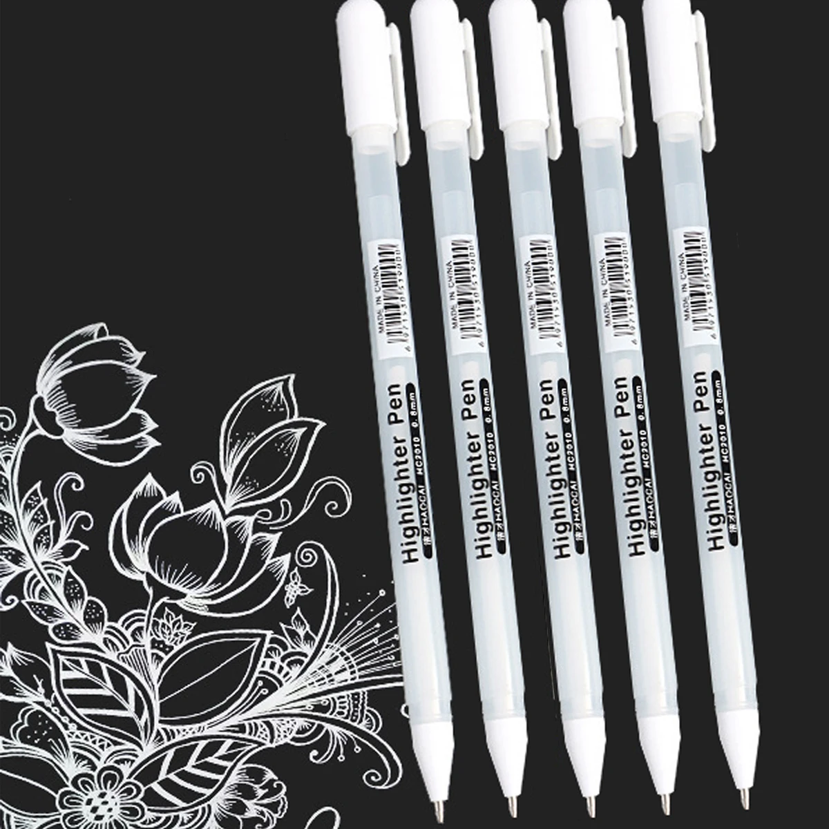 50pcs-highlight-white-gel-pen-08mm-fine-tip-for-stationery-drawing-art-writing