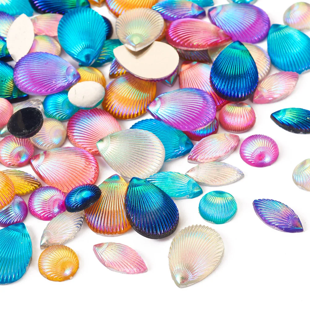 90pcs Imitation Shell Resin Cabochons Mix AB Color Teardrop Horse Eye Shapes Cabochon Setting DIY Craft Jewelry Making Findings