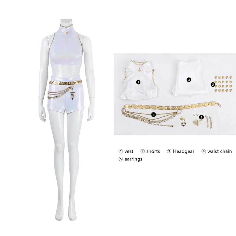 

Высокое качество демон Руми косплей костюм K-Pop Fantasia Hunters взрослый женский топ жилет шорты с цепочкой и поясом наряды на Хэллоуин