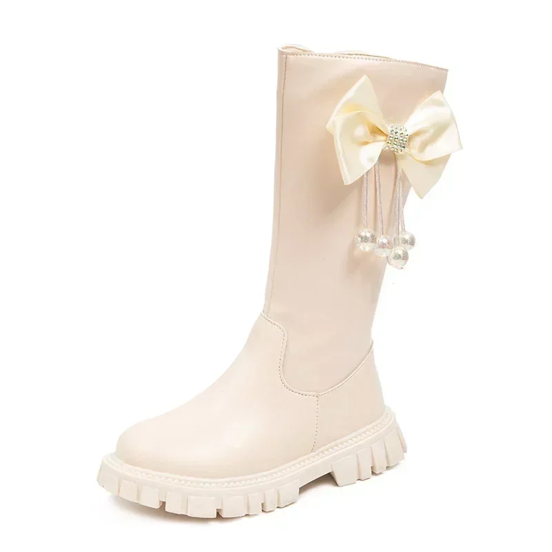 Knee Length Boots Children Shoes New 2024 Autumn Winter Fashion High Top Student Shoes Girls Princess Shoes with Bow Kids Boots