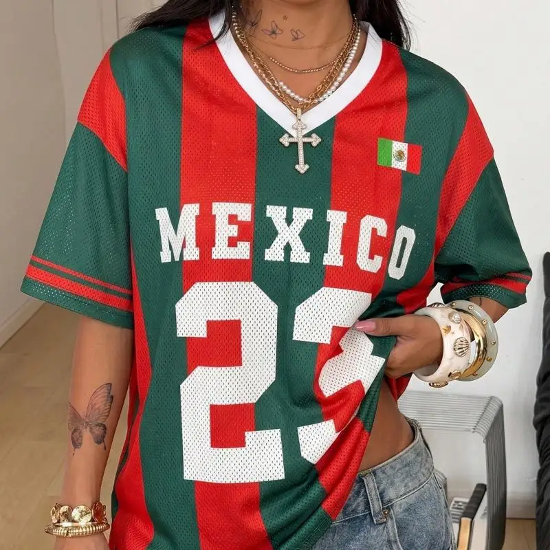 Women's & Men's Summer Y2K Streetwear Bloke‑Core Vintage Casual Sport Oversized Mexico Number Jersey T‑Shirt for Going Out