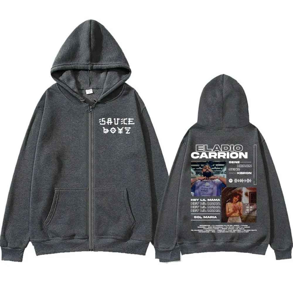 Rapper Eladio Carrion Sol Maria Cover Zip Up Hooded Men Women Hip Hop Pop Music Zipper Sweatshirt Casual Oversized Jacket Hoodie