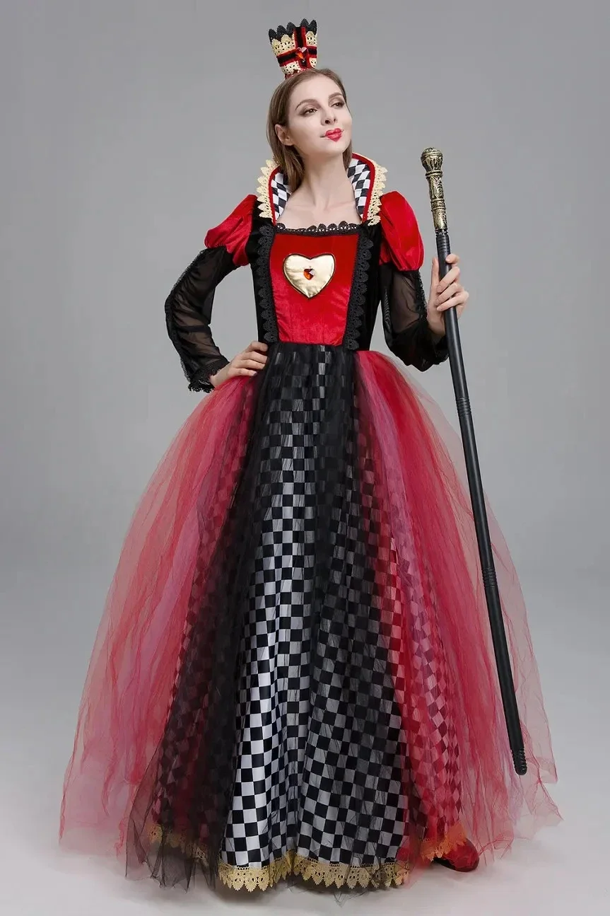 Red Queen of Hearts Princess Dress Alice In Wonderland Cosplay Fancy Dress Delux Party Girls Halloween Carnaval Cosplay Costume