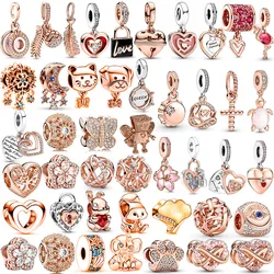 Rose Gold Plated Coelho Estrela Pingente, Alloy Large Hole Charme Beads para Pandora Pulseira, Colar, DIY Jóias Acessórios, Presentes, CZ