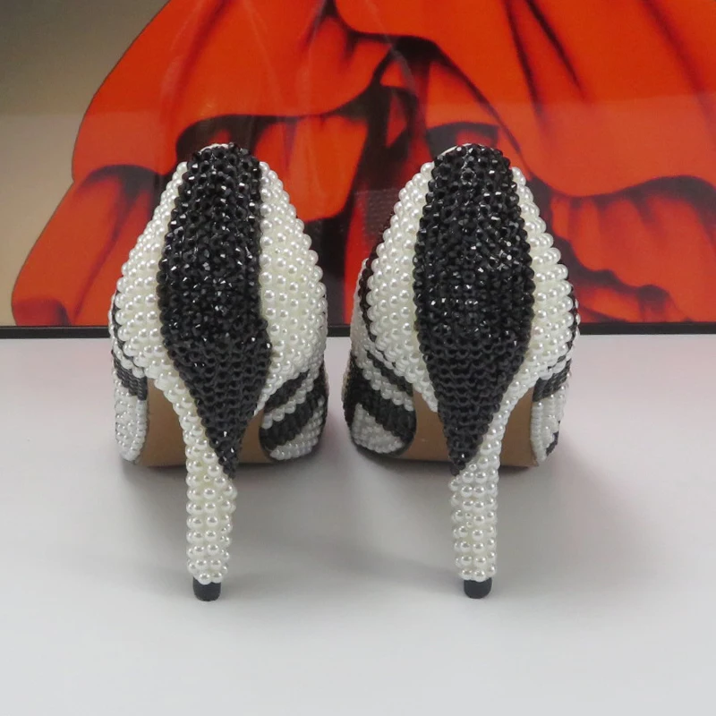 Zebra Pearl Bridals scarpe da sposa scarpe da sera femminili décolleté alte tacco sottile scarpe alte a punta per donna Shallow