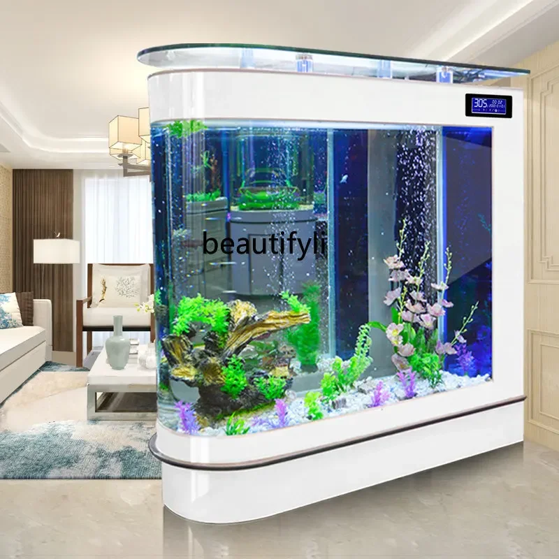 zq Bullet Fish Tank Aquarium Large Fish Globe Partition Ecological Glass Fish Tank Bar Counter