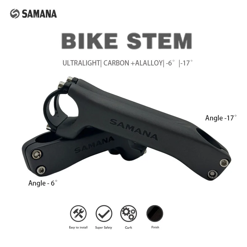 

Велосипедный руль SAMANA из полностью карбонового волокна, стем -6/-17 градусов, для горных и шоссейных велосипедов, запчасти для велоспорта, 28.6-31.8 мм
