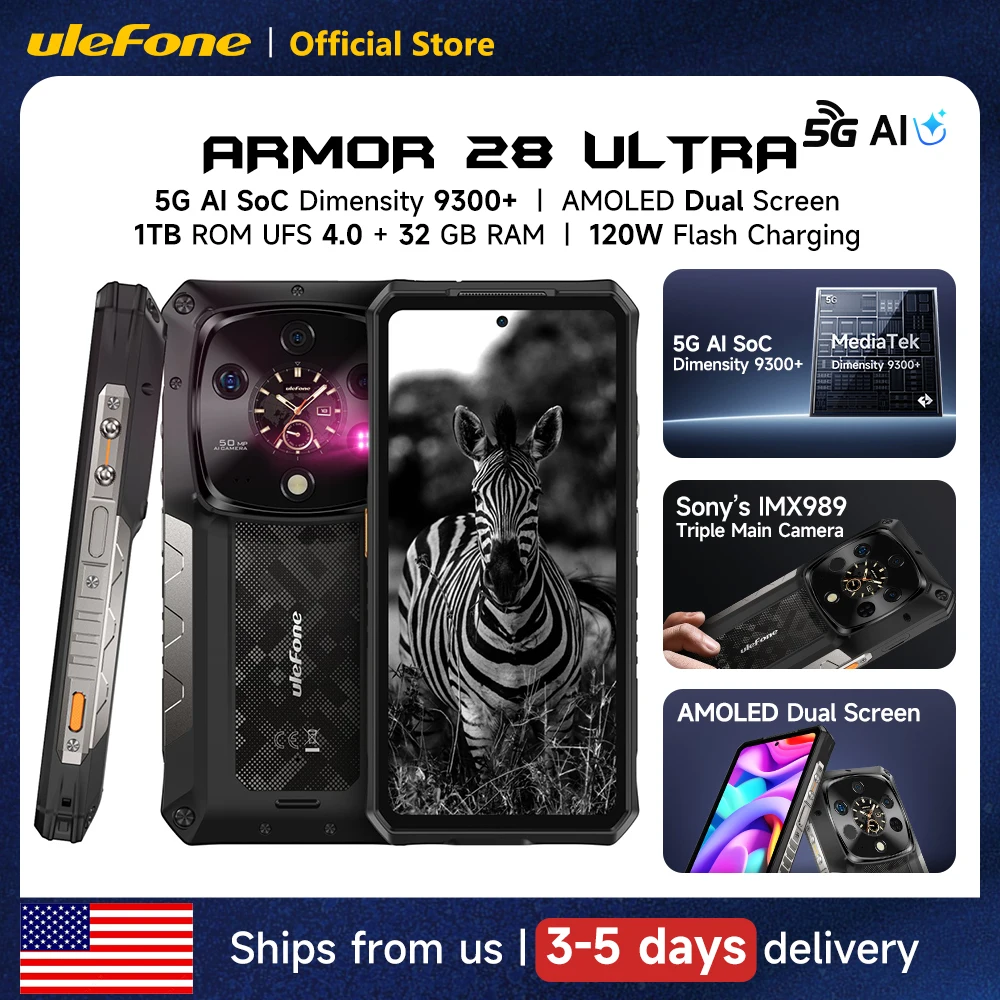 Ulefone Armor 28 Ultra 5G AI Rugged Phone 32GB RAM+1TB ROM Android Smartphone AMOLED 6.67