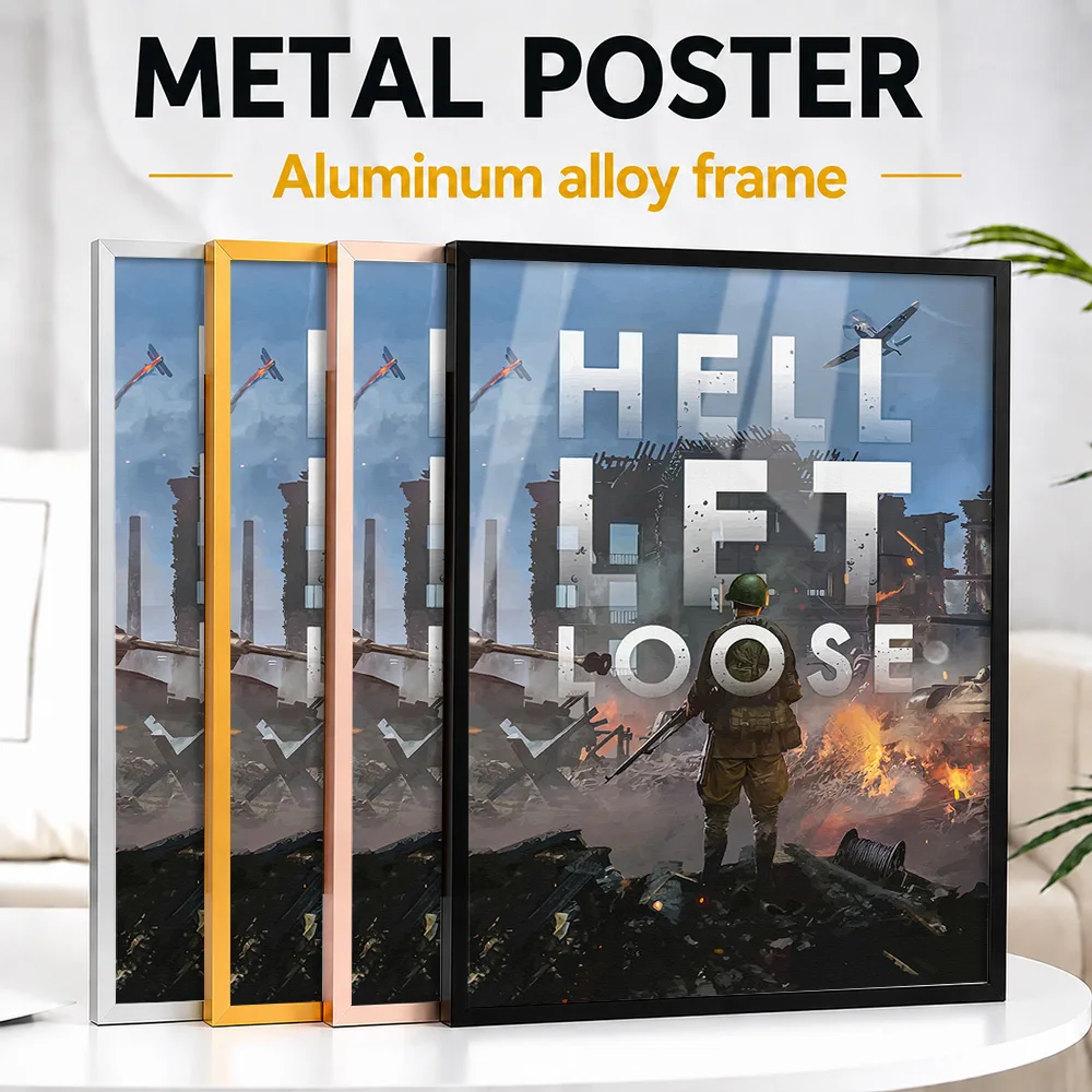 Hell Let Loose Game Framed Metal Poster Personalized Photo Dynamic Action Style Wall Art For Media Room Premium Collector Gift