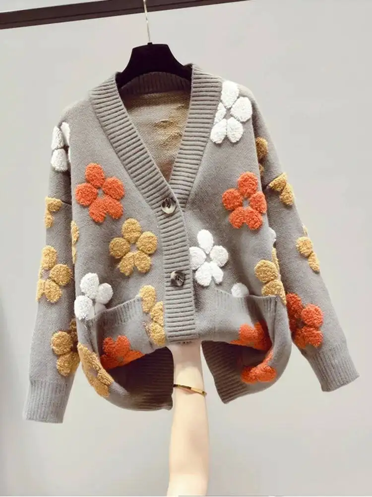 2025 Autumn And Winter Fashion New Women's Knitted Long-sleeved V-neck Sweater Cardigan Jacket Women Loose Casual Jumper Top image 6