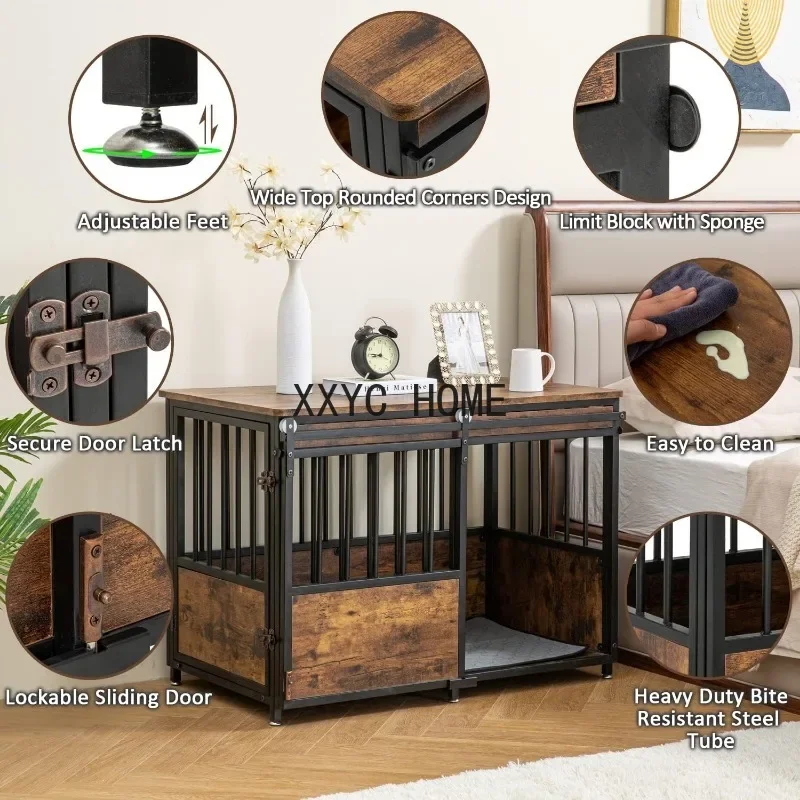 KOOPRO Móveis para caixa de cachorro de 40 polegadas com almofada para cães grandes e médios, canil de madeira resistente para cães com portas duplas