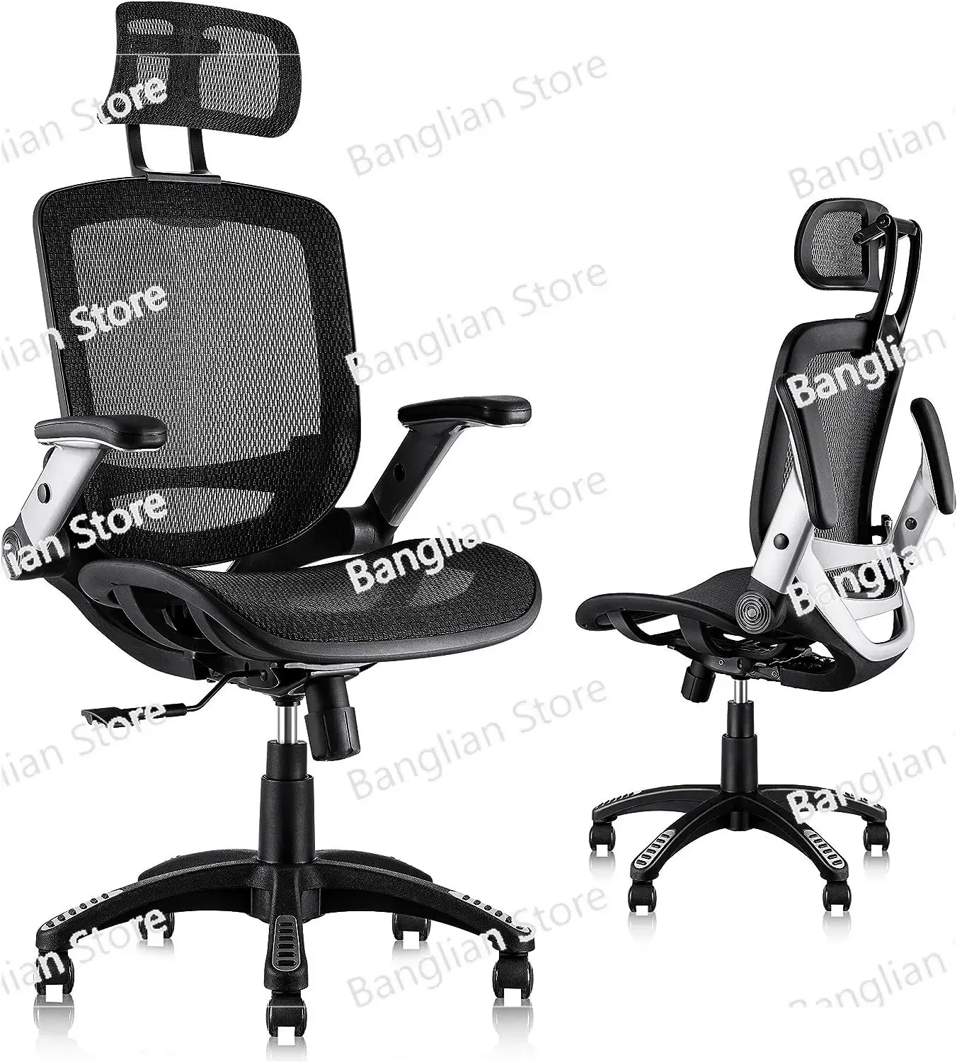 

Ergonomic Mesh Office Chair, High Back Desk Chair - Adjustable Headrest with Flip-Up Arms Lumbar Support and PU Wheels