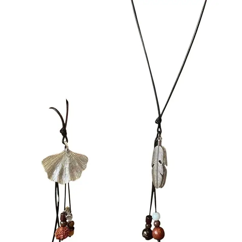 Böhmische lange Halskette mit Anhänger für Damen, runde, ovale Blatt-Perlenkette, Seilketten-Pulloverkette, geometrischer, trendiger Schmuck, Geschenkidee – Detail 11