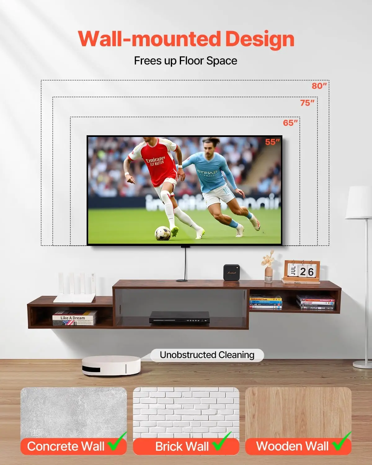 71" Floating TV Stand with Power & USB Outlet, Wall Mounted TV Console Entertainment Center Modern Floating Under TV Shelf with - view 3