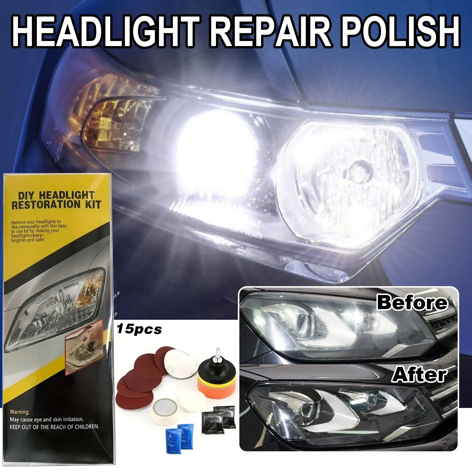 1 Set Car Headlight Restoration Kit Headlight Repair Cleaning Kit Car Repairing Tools Car Maintenance