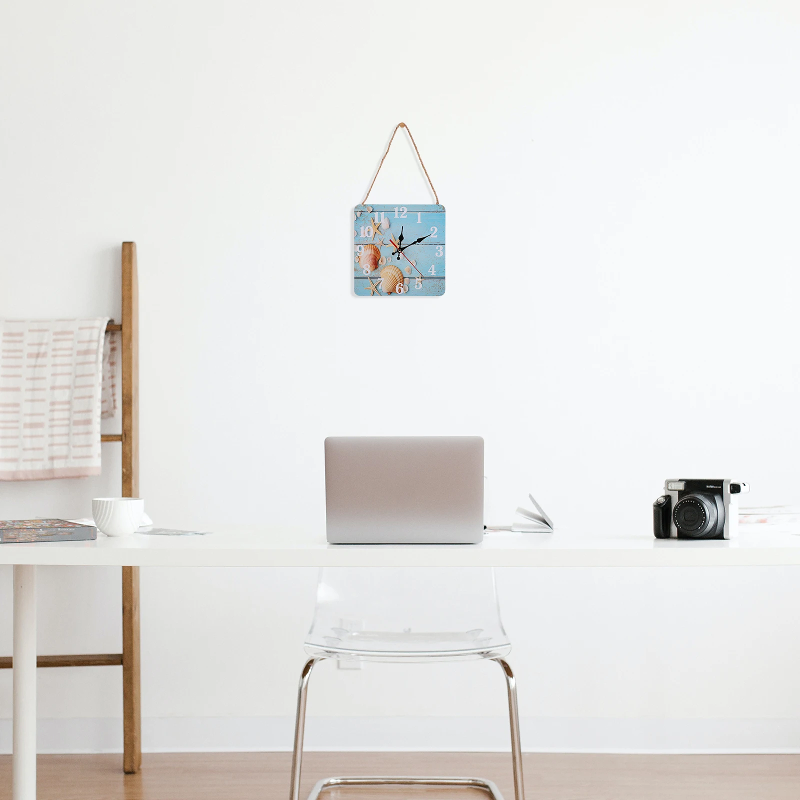 

Nordic Wall Clock Retro Square Digital Hanging Home Decor Vintage Rope Silent Living Room Decoration Easy Installation