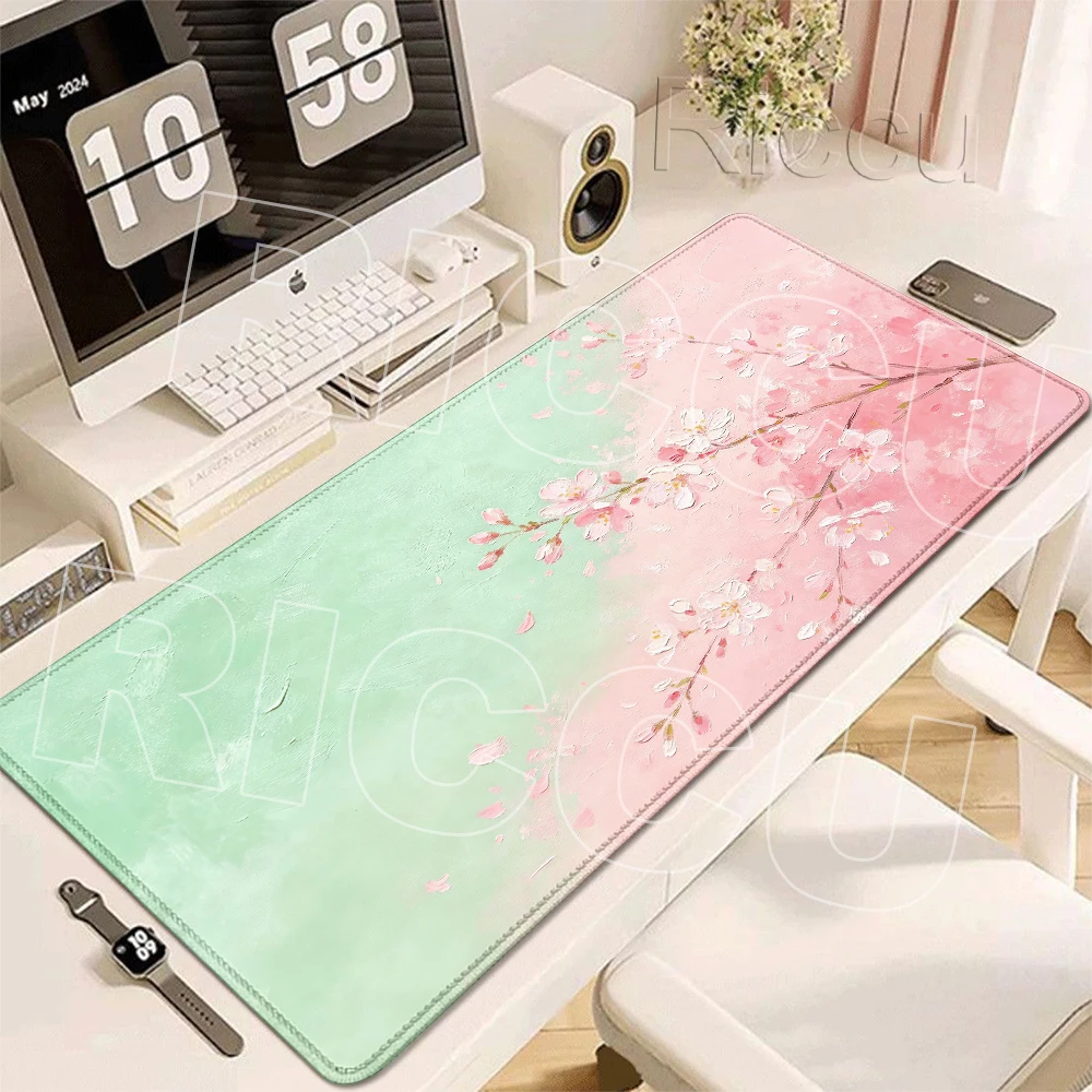 Oil Painting Aesthetic Art Extended Flower Plants XXL Mouse Pad Kawaii Gaming Rugs Game PC Accessories Rubber Desk Protector Mat