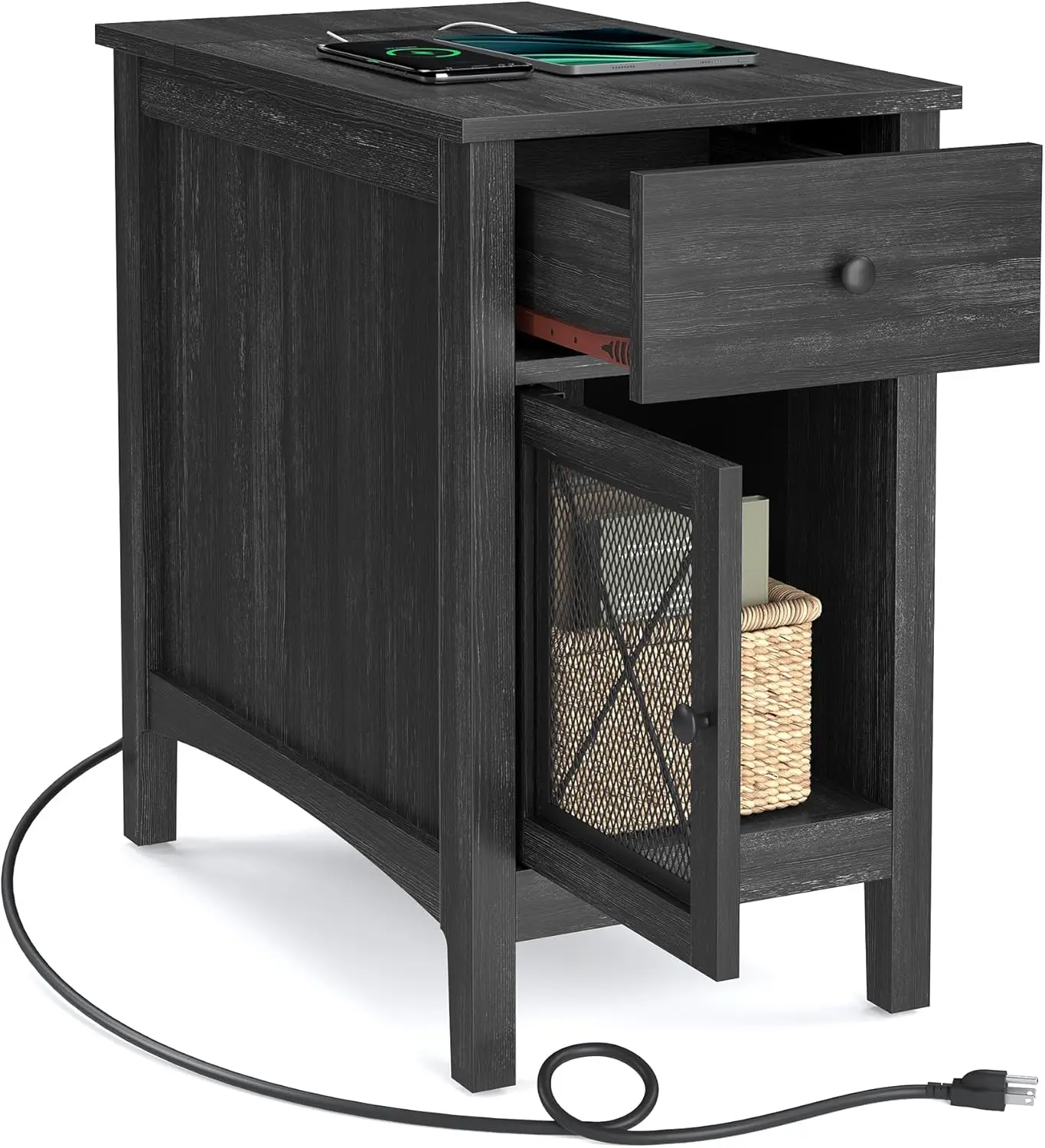 

Side Table with Storage, End Table with USB Ports and Outlets, Nightstand with Charging Station, Drawer, Storage Cabinet