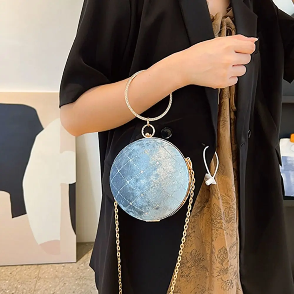 Vintage Velvet Round Ball Evening Bags For Women Fashion Chain Shoulder Bags Retro Green Black Dinner Party Clutch Ladies Purses