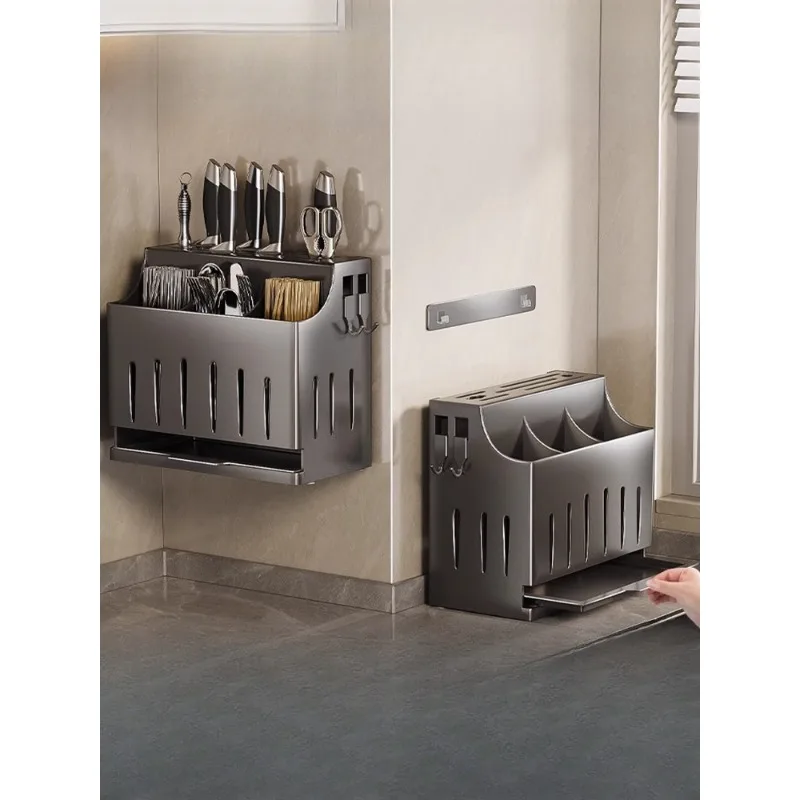 

Stainless steel kitchen knife holder rack wall hanging multi-functional dish knives chopsticks cartridge integrated storage box