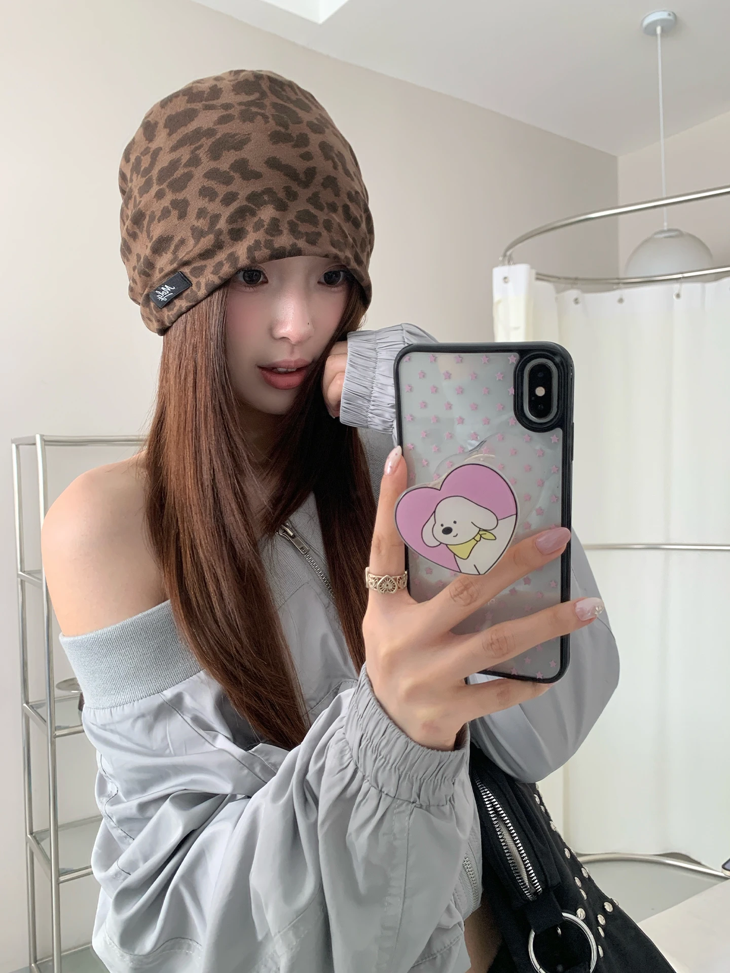 American Vintage Leopard Print Visor Hat Women's Punk Style Breathable Beanie Early Autumn Slouchy Hat Slimming Face Effect