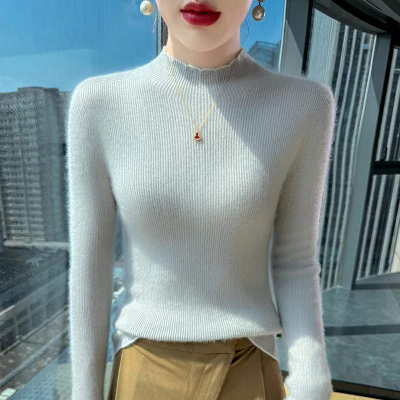 

Autumn Workwear Essential: Women‘s Slim Wool Pullover, Pure Wool Round Neck Knit Top, Soft Base Layer for Commuting