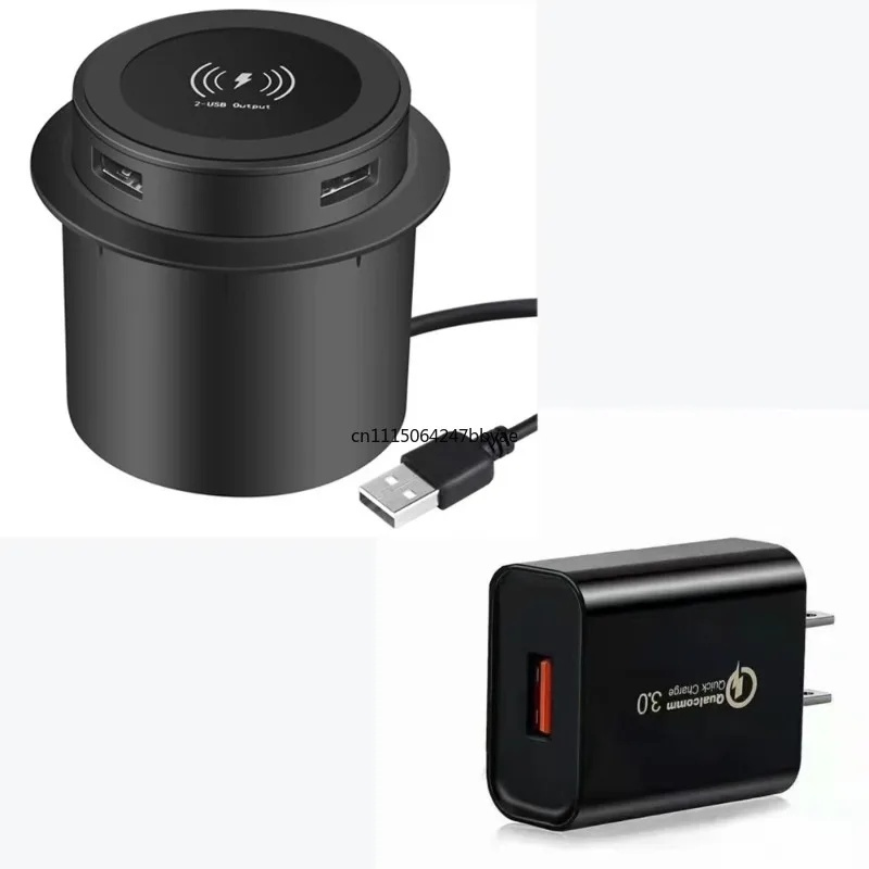 T9 Multi-function Embedded Wireless Charger 15W Smart Furniture Charging Pad Built-in USB Accessory for Smartphone