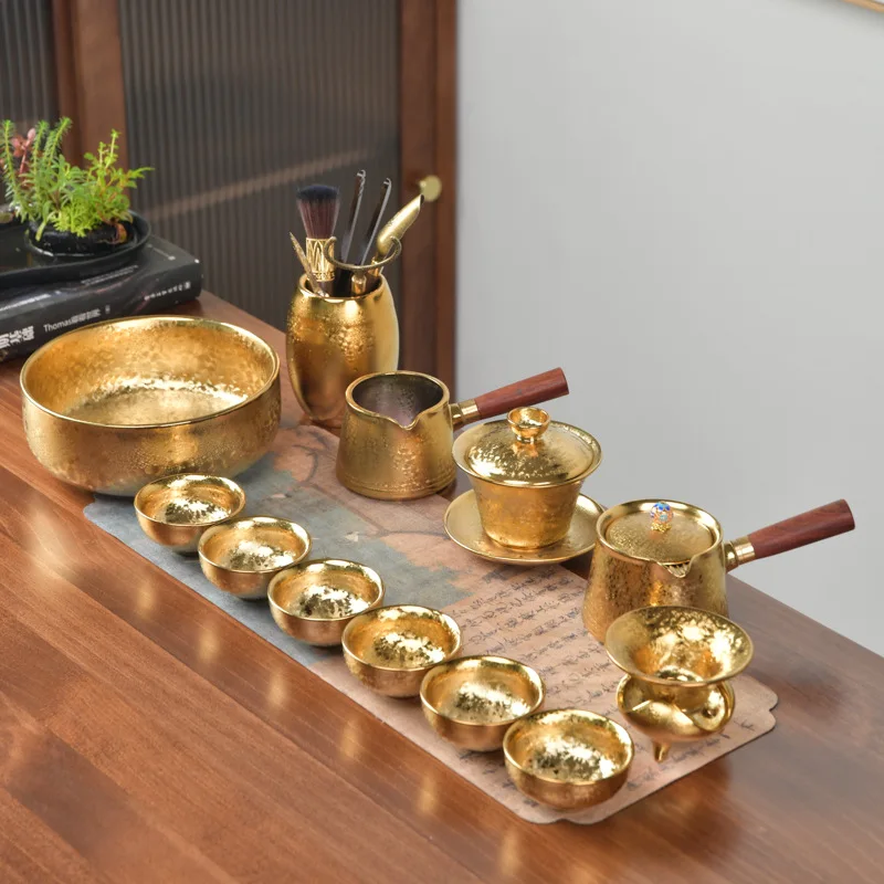 Kiln Turned Gilded Ceramic Kung Fu Tea Set Tea Making Office Home Light Luxury Hammer Pattern Great Gift Ideas