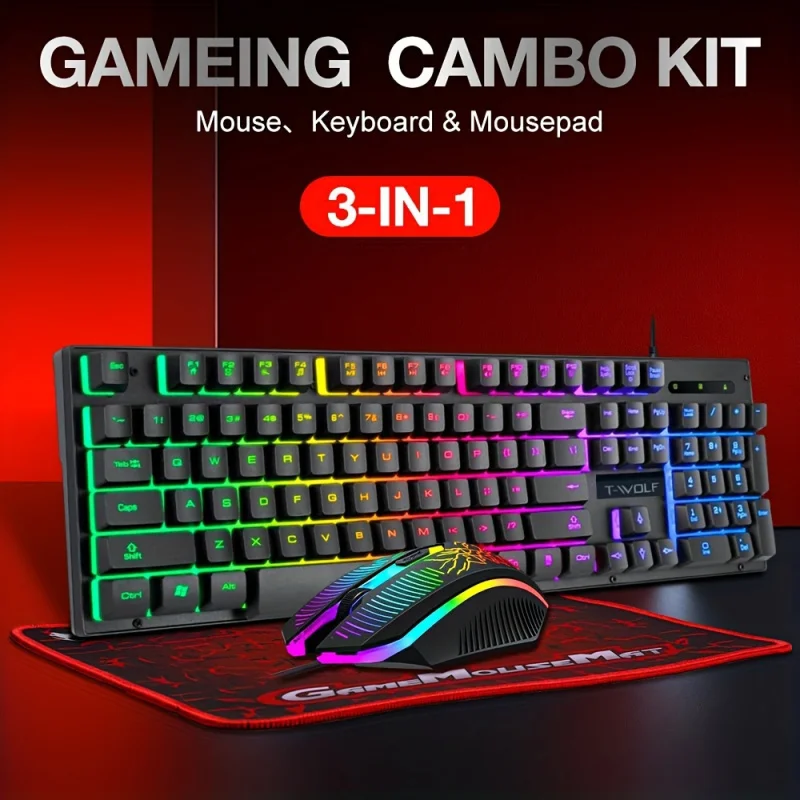 

Affordable Mouse, Keyboard, Mouse Pad Game Three Piece Set With Mechanical Touch, Illuminated Wired Keyboard And Mouse Set