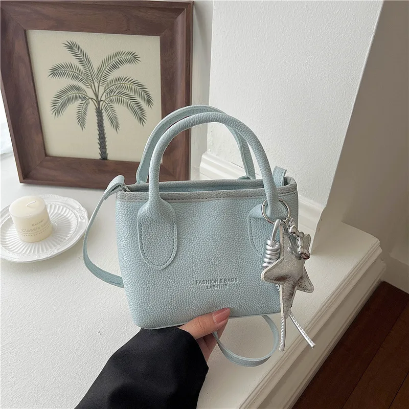 Solid Color Women's Shoulder Crossbody Bag Adjustable Straps with Five Pointed Star Pendant, Versatile with Various Tops