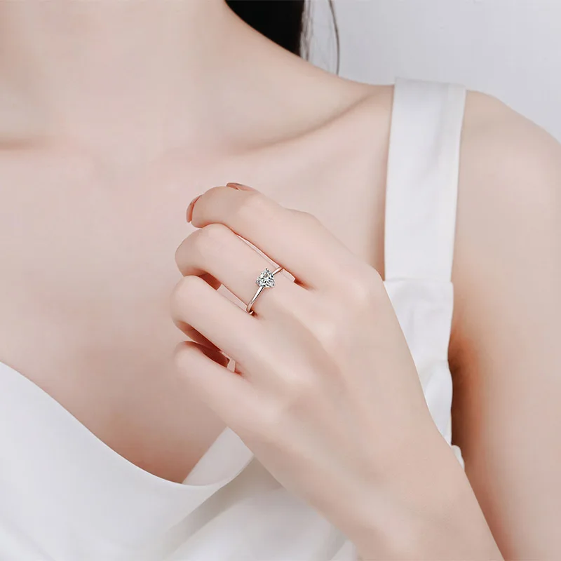 خاتم مويسانيتي فاخر عالي الجودة S925 فضة أنيق للسيدات مجوهرات بسيطة على شكل قلب أفضل هدية #4