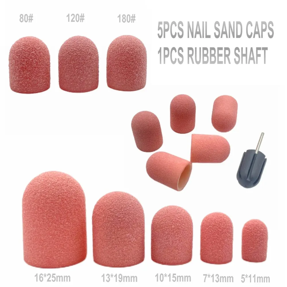 

5Pcs Pink Nail Sanding Caps With Rubber Gel Remover Ceramic Nail Drill Bit Pedicure Manicure Milling Cutters Nails Tool